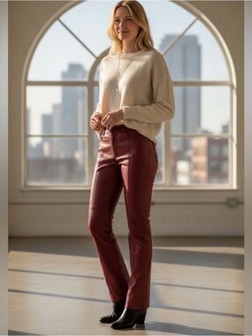 Vintage 90’s Danier Genuine 100% Leather Pants In Burgundy High Rise Bootcut